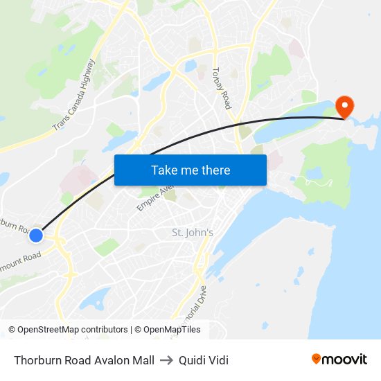 Thorburn Road Avalon Mall to Quidi Vidi map
