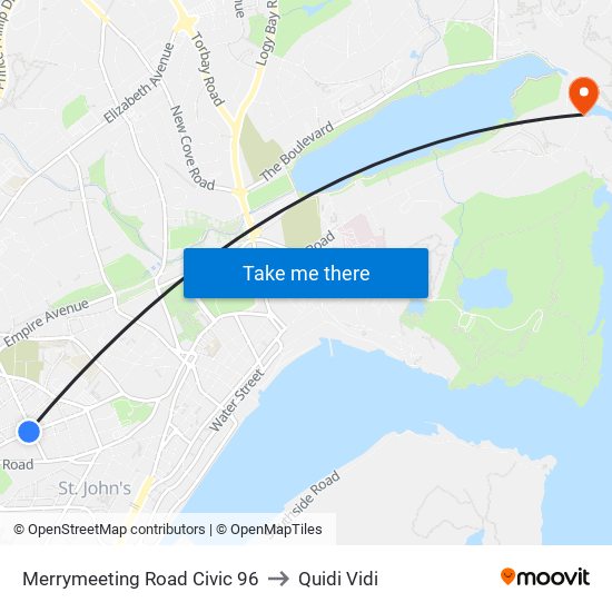 Merrymeeting Road Civic 96 to Quidi Vidi map