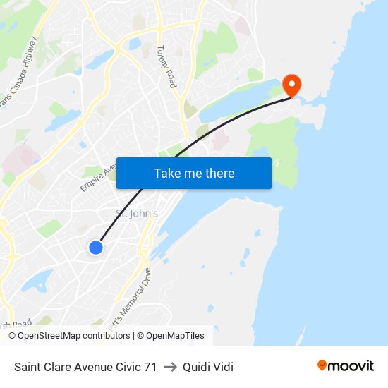 Saint Clare Avenue Civic 71 to Quidi Vidi map