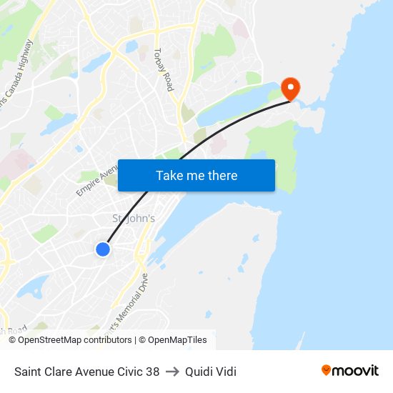 Saint Clare Avenue Civic 38 to Quidi Vidi map