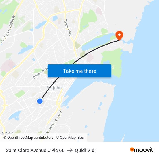 Saint Clare Avenue Civic 66 to Quidi Vidi map
