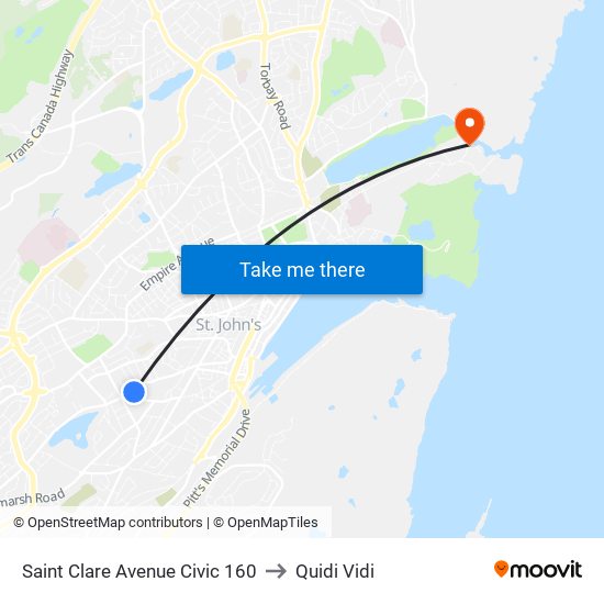 Saint Clare Avenue Civic 160 to Quidi Vidi map