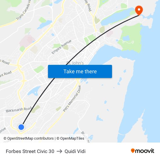 Forbes Street Civic 30 to Quidi Vidi map