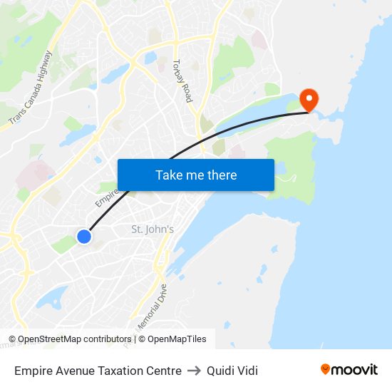 Empire Avenue Taxation Centre to Quidi Vidi map