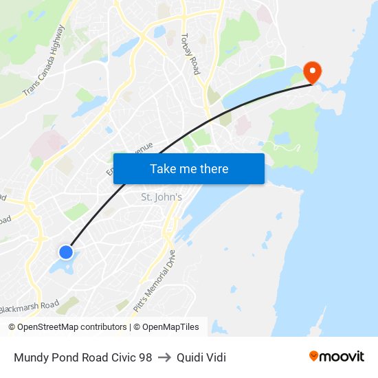 Mundy Pond Road Civic 98 to Quidi Vidi map