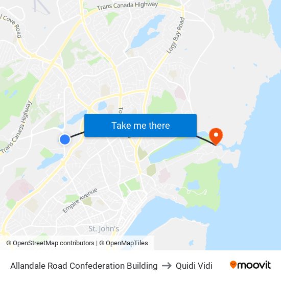 Allandale Road Confederation Building to Quidi Vidi map