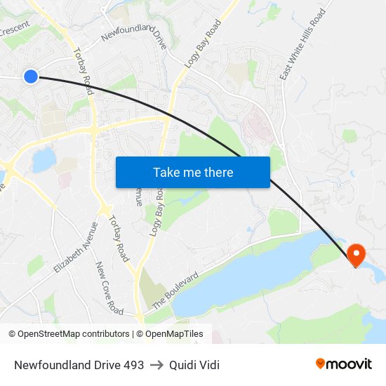 Newfoundland Drive 493 to Quidi Vidi map