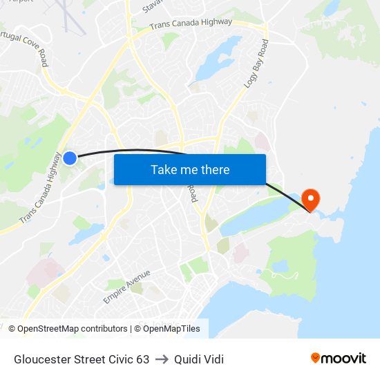 Gloucester Street Civic 63 to Quidi Vidi map