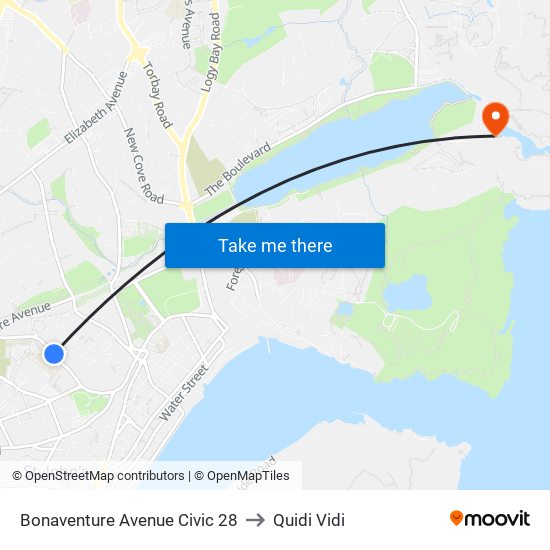 Bonaventure Avenue Civic 28 to Quidi Vidi map