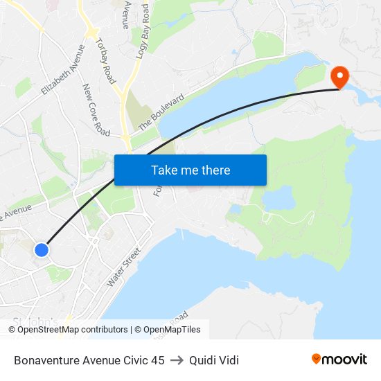 Bonaventure Avenue Civic 45 to Quidi Vidi map