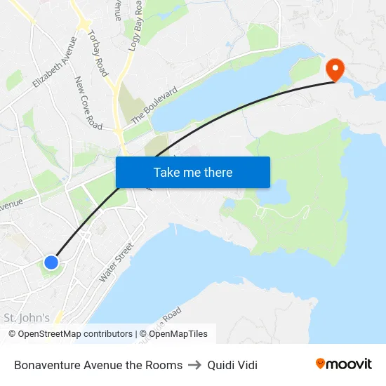 Bonaventure Avenue the Rooms to Quidi Vidi map