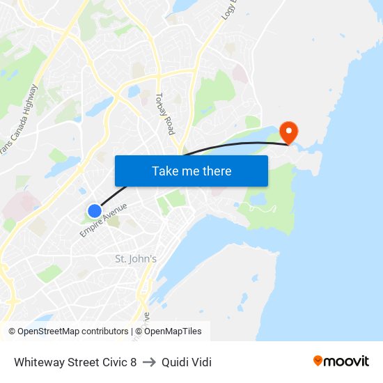 Whiteway Street Civic 8 to Quidi Vidi map