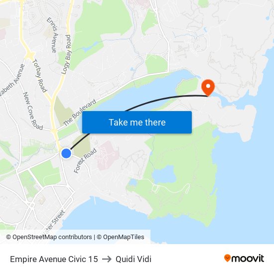 Empire Avenue Civic 15 to Quidi Vidi map