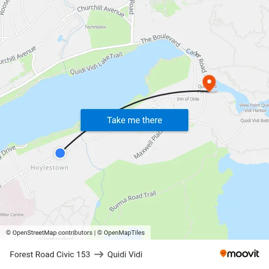 Forest Road Civic 153 to Quidi Vidi map