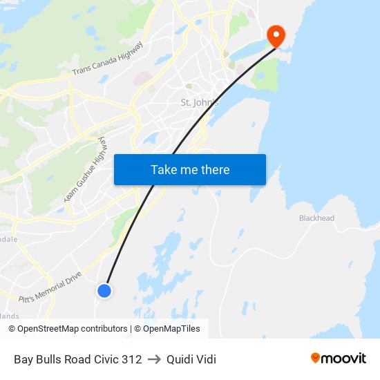 Bay Bulls Road Civic 312 to Quidi Vidi map