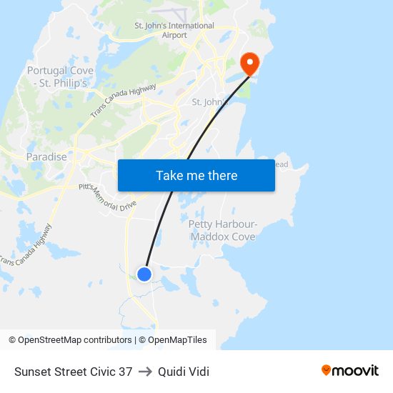 Sunset Street Civic 37 to Quidi Vidi map