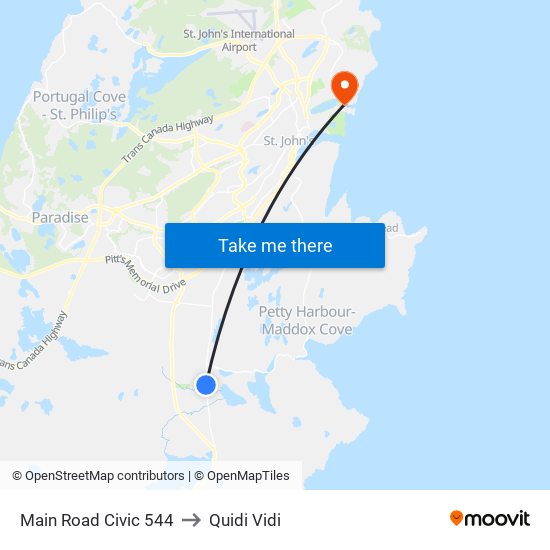 Main Road Civic 544 to Quidi Vidi map