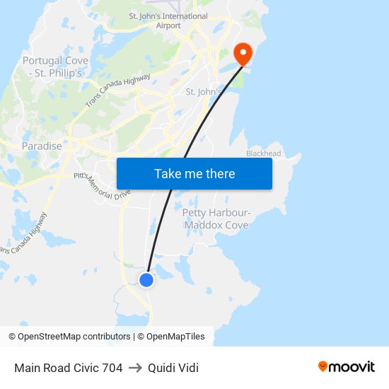 Main Road Civic 704 to Quidi Vidi map