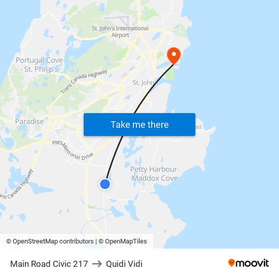 Main Road Civic 217 to Quidi Vidi map