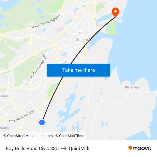 Bay Bulls Road Civic 335 to Quidi Vidi map