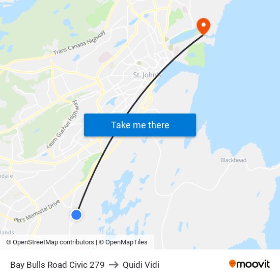 Bay Bulls Road Civic 279 to Quidi Vidi map