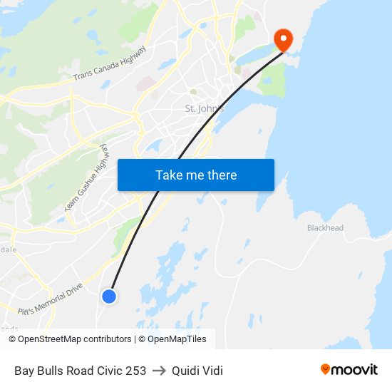 Bay Bulls Road Civic 253 to Quidi Vidi map