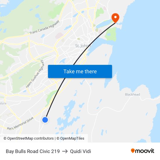 Bay Bulls Road Civic 219 to Quidi Vidi map