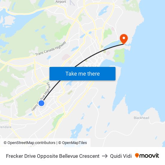 Frecker Drive Opposite Bellevue Crescent to Quidi Vidi map