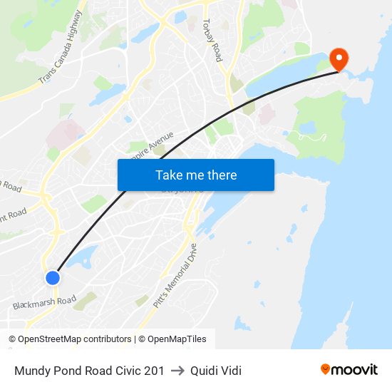 Mundy Pond Road Civic 201 to Quidi Vidi map