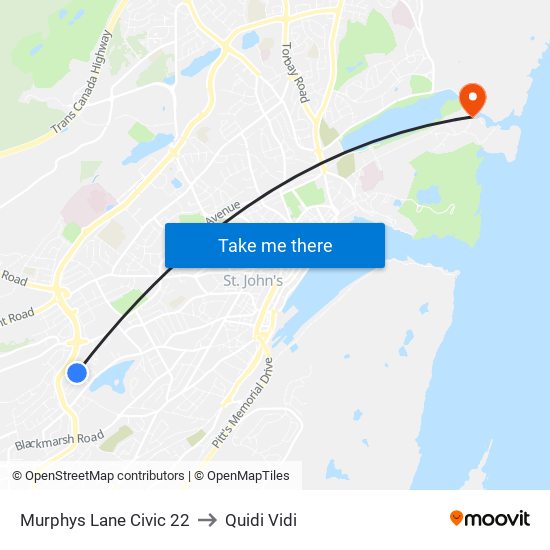 Murphys Lane Civic 22 to Quidi Vidi map