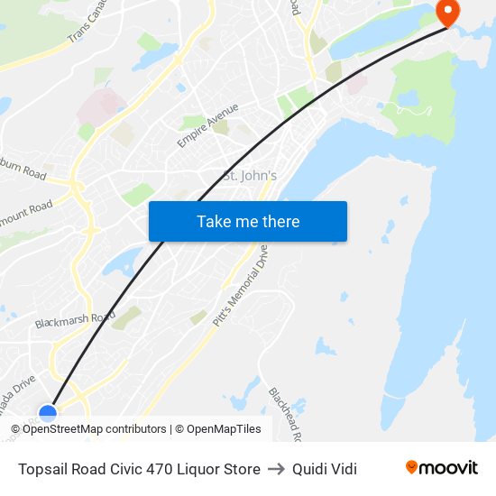 Topsail Road Civic 470 Liquor Store to Quidi Vidi map