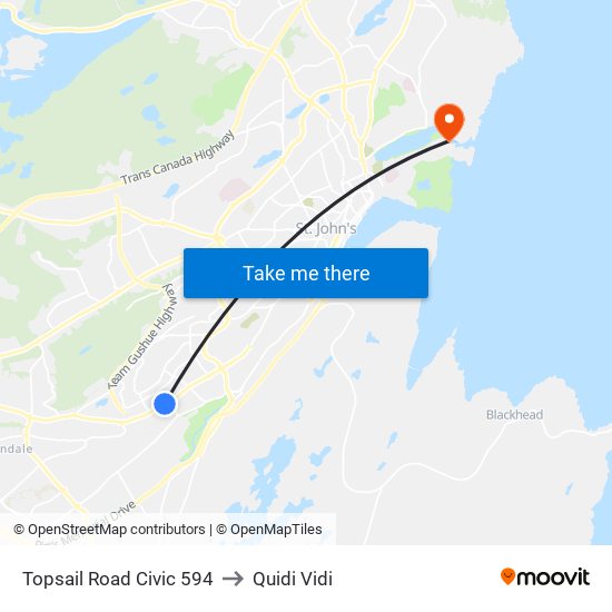 Topsail Road Civic 594 to Quidi Vidi map