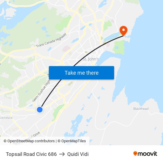 Topsail Road Civic 686 to Quidi Vidi map