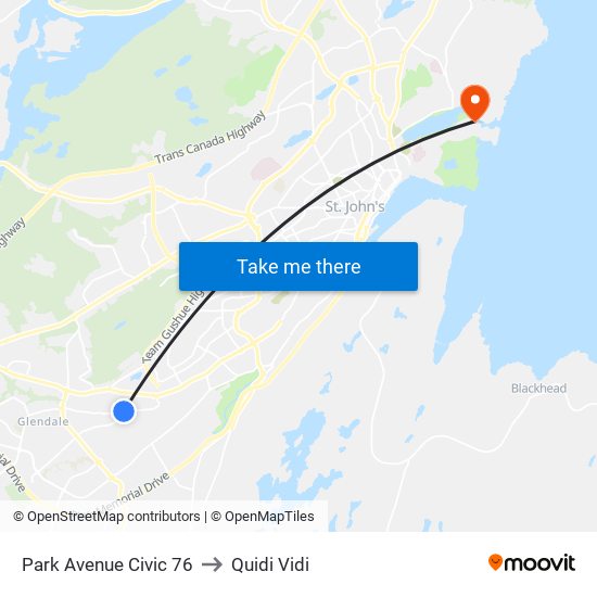 Park Avenue Civic 76 to Quidi Vidi map