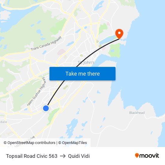 Topsail Road Civic 563 to Quidi Vidi map