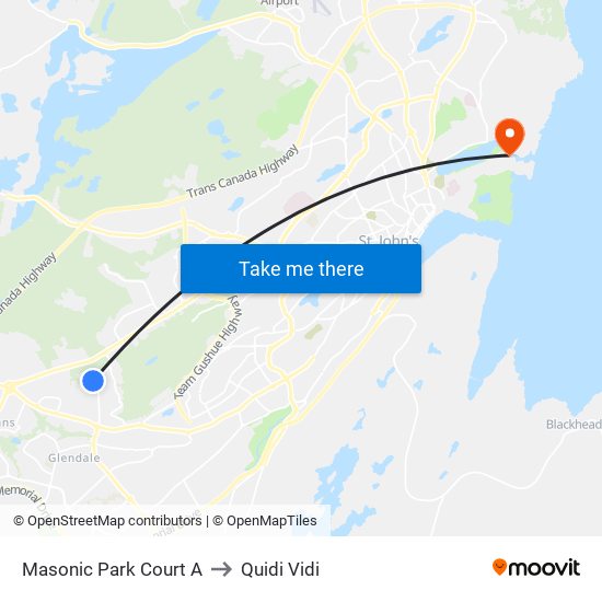 Masonic Park Court A to Quidi Vidi map