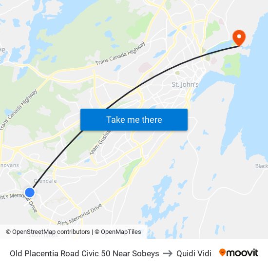 Old Placentia Road Civic 50 Near Sobeys to Quidi Vidi map