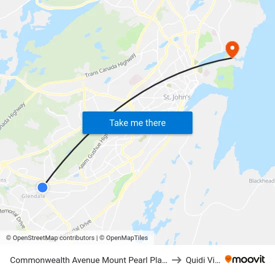 Commonwealth Avenue Mount Pearl Plaza to Quidi Vidi map