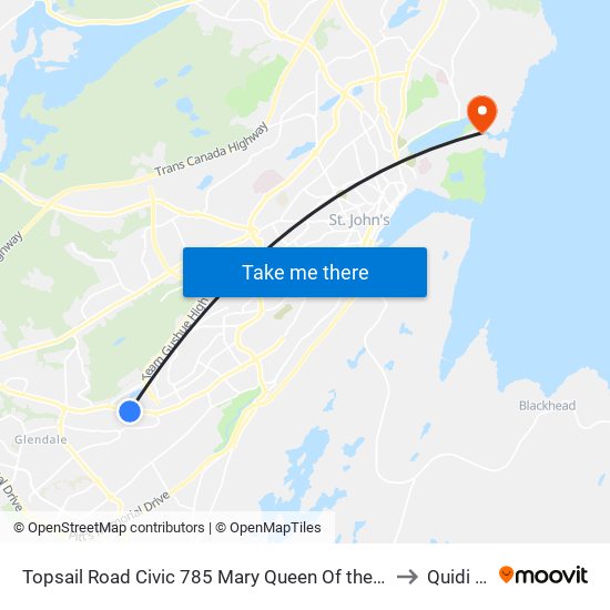 Topsail Road Civic 785 Mary Queen Of the World School to Quidi Vidi map