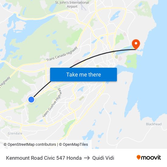 Kenmount Road Civic 547 Honda to Quidi Vidi map