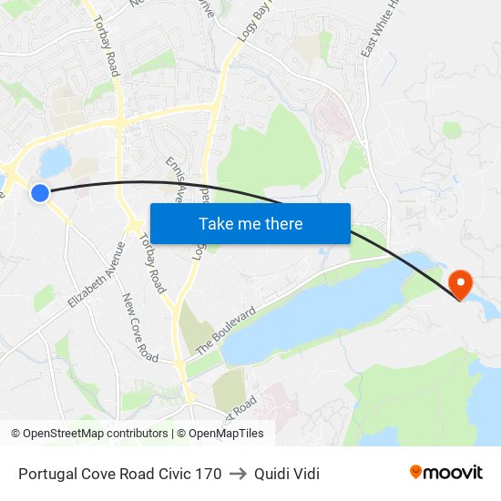 Portugal Cove Road Civic 170 to Quidi Vidi map