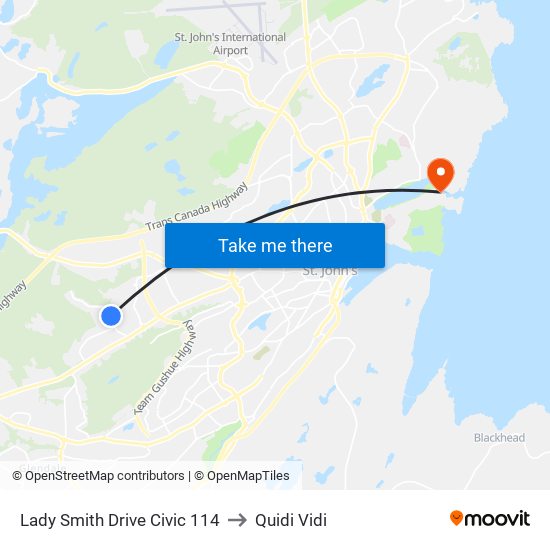 Lady Smith Drive Civic 114 to Quidi Vidi map