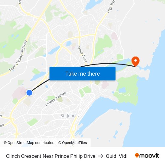 Clinch Crescent Near Prince Philip Drive to Quidi Vidi map