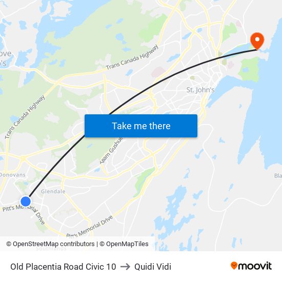 Old Placentia Road Civic 10 to Quidi Vidi map