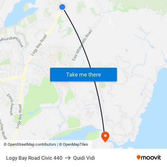 Logy Bay Road Civic 440 to Quidi Vidi map