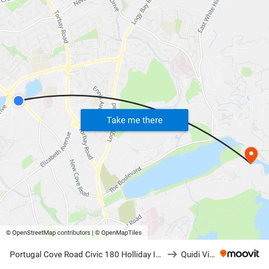 Portugal Cove Road Civic 180 Holliday Inn to Quidi Vidi map