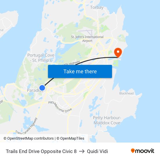 Trails End Drive Opposite Civic 8 to Quidi Vidi map