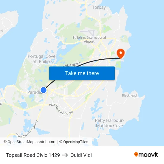 Topsail Road Civic 1429 to Quidi Vidi map