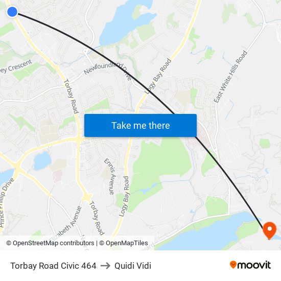 Torbay Road Civic 464 to Quidi Vidi map