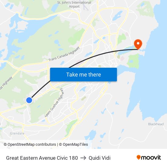 Great Eastern Avenue Civic 180 to Quidi Vidi map